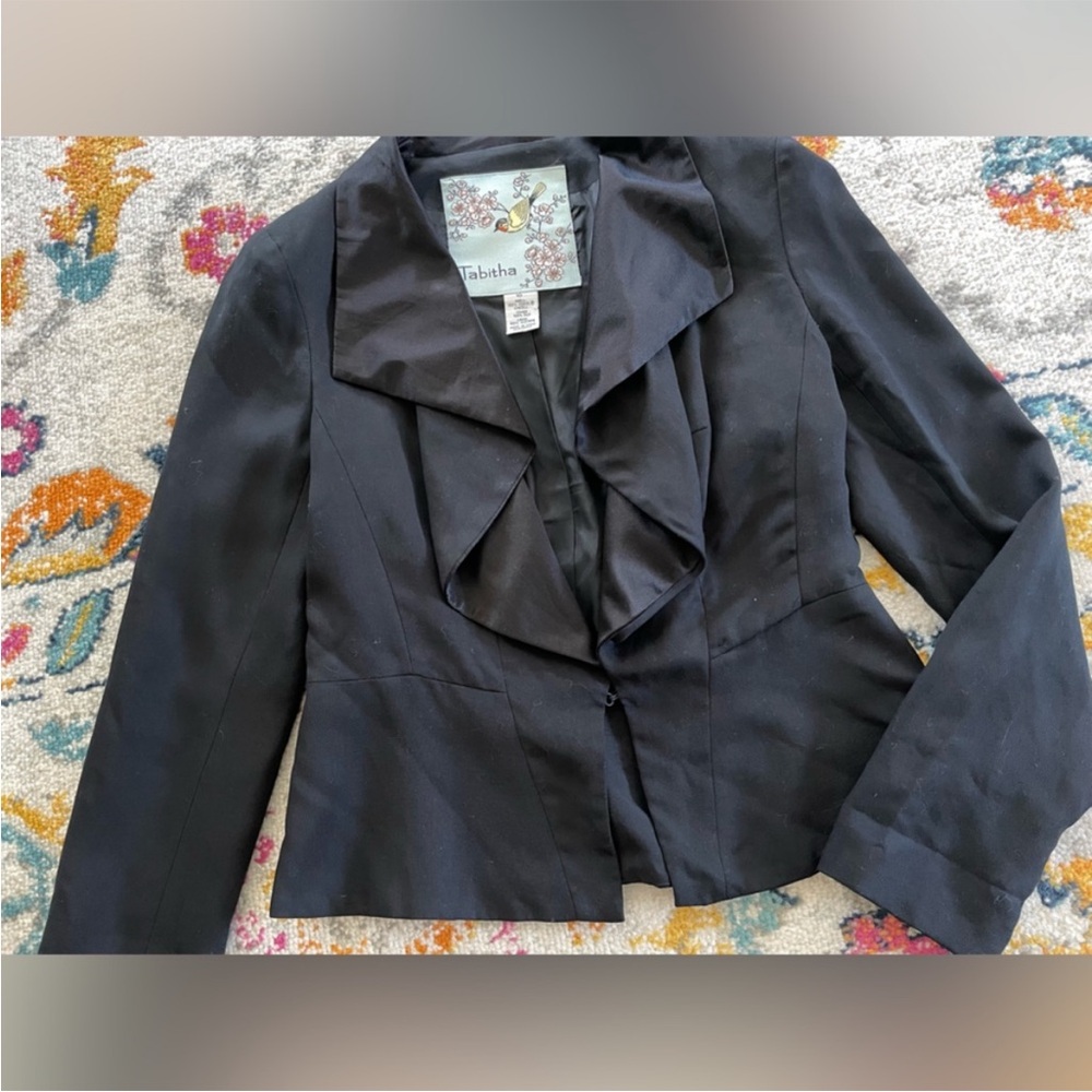 Anthropologie Tabitha Silk Black Women's Blazer Ruffle Goth Fantasy Runs Small - Picture 3 of 7